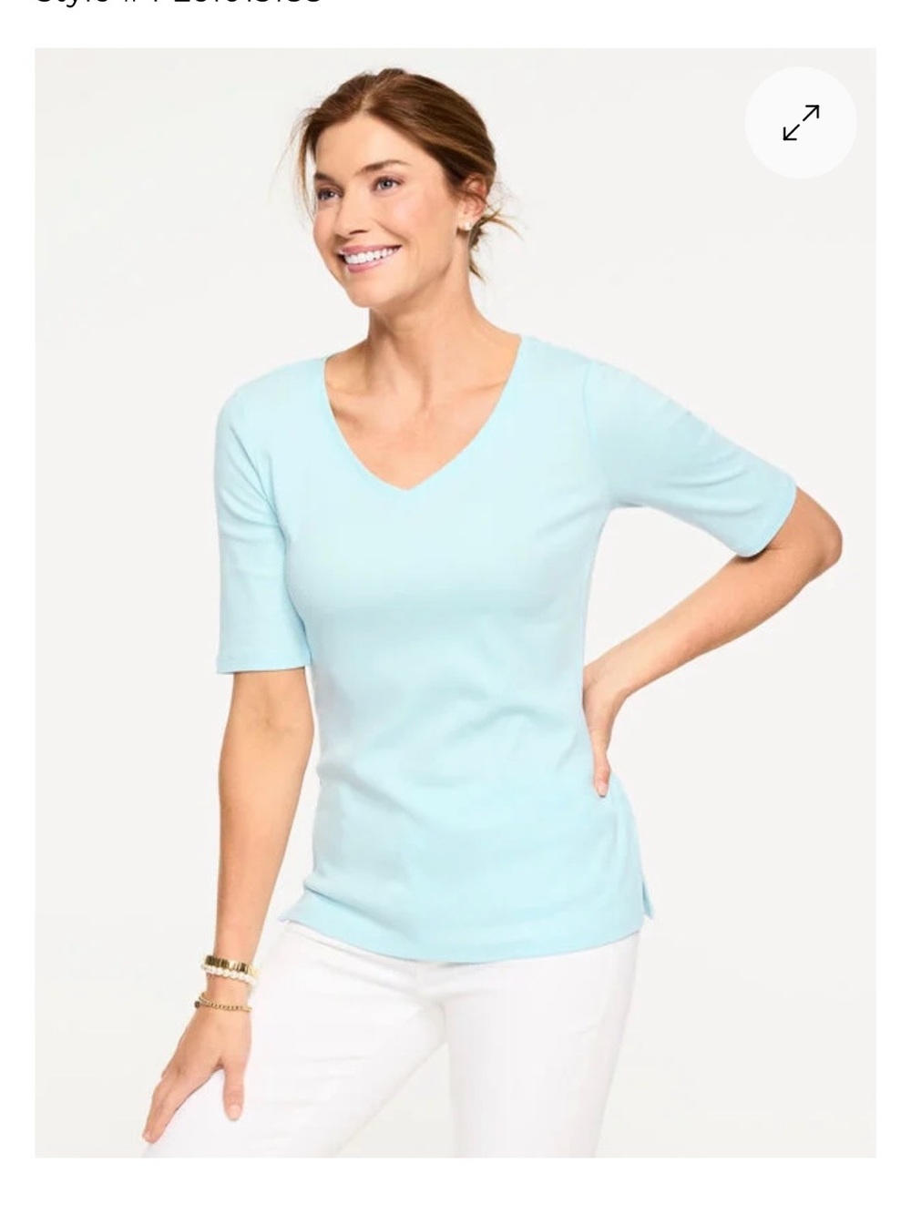 Talbots Women’s V-Neck Elbow Sleeve Top - Sea Salt Blue NWT sz large